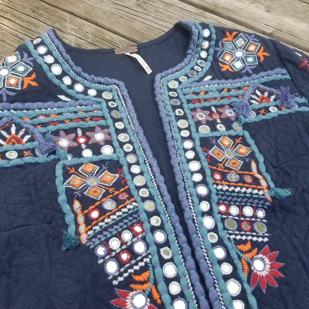 Vintage Temperance Navy Blue Quilted Jewelled Blazer, Size M